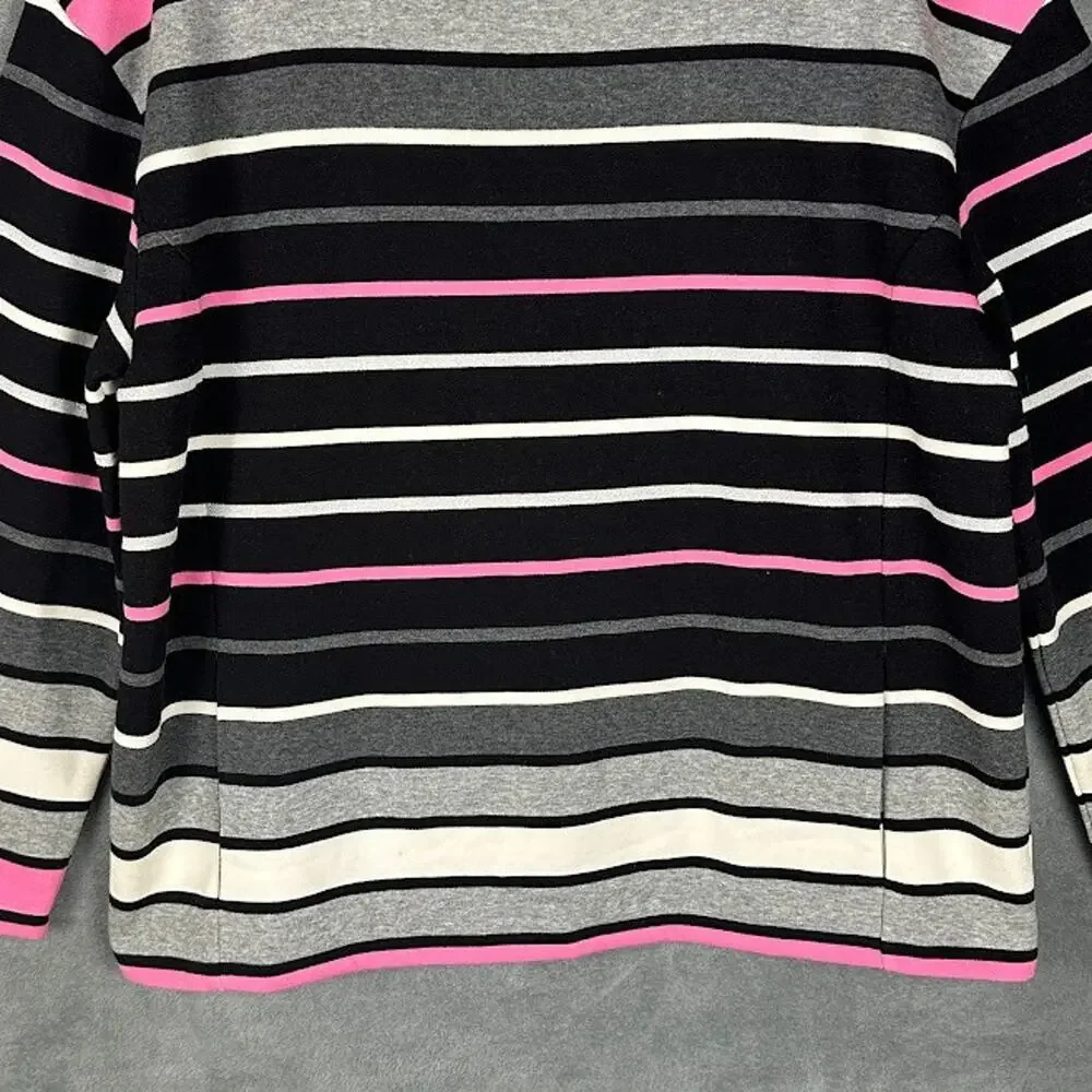 T By Talbots Top Women Extra Large Black Pink Striped Mock Neck Comfy Sweatshirt - Picture 4 of 13